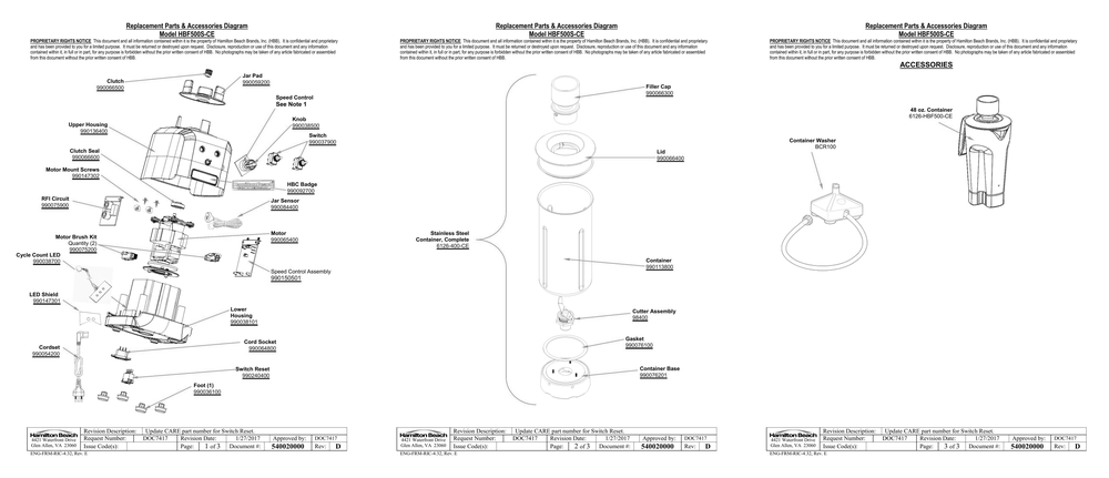 Diagram Diagram and Parts List for HBF500S-CE  Hamilton Beach Blender